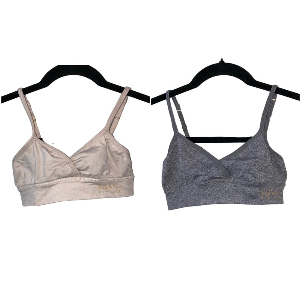 Nicole Miller NY 2 Pack Bralette Set Small 30‎ Gray Nude Wireless Triangle Bras